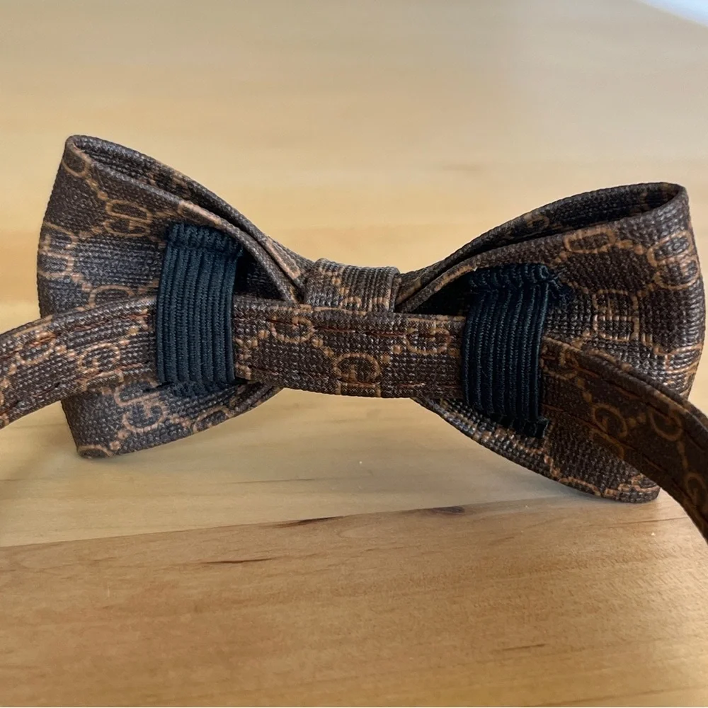 Cat Collar Lux Vegan Leather Bow Necklace Pet Brown Tan Bowtie